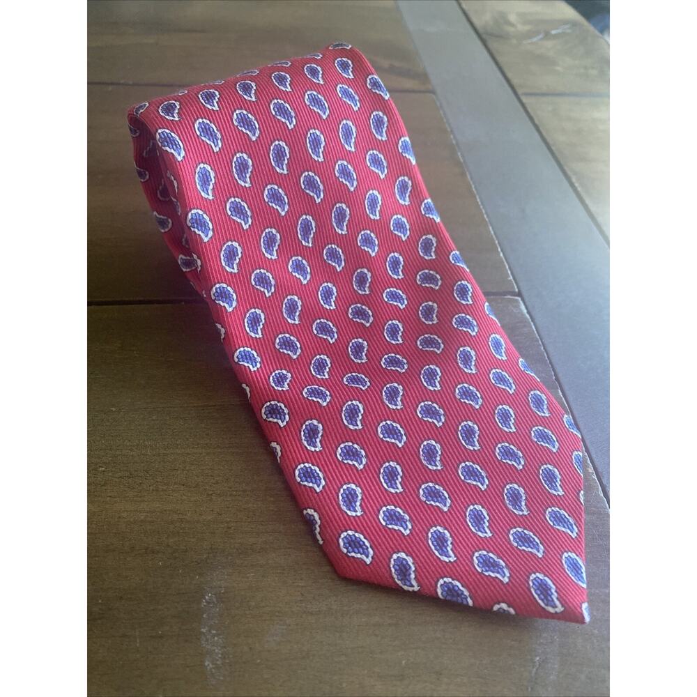 Brooks Brothers All Silk Mens Neck tie Red Blue‎ Paisley Irregular